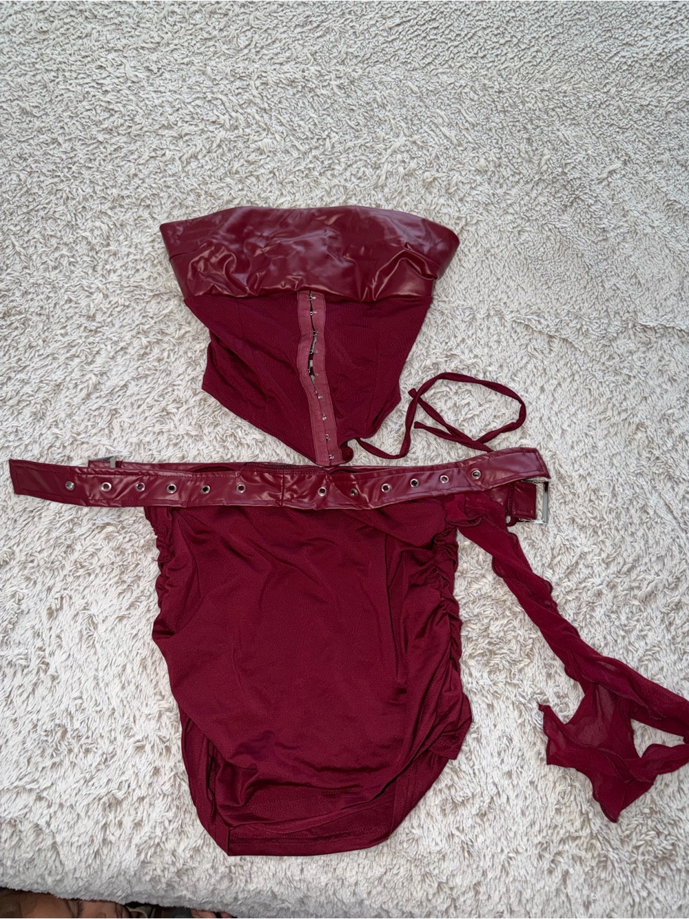 Burgundy Strapless corset top and skirt